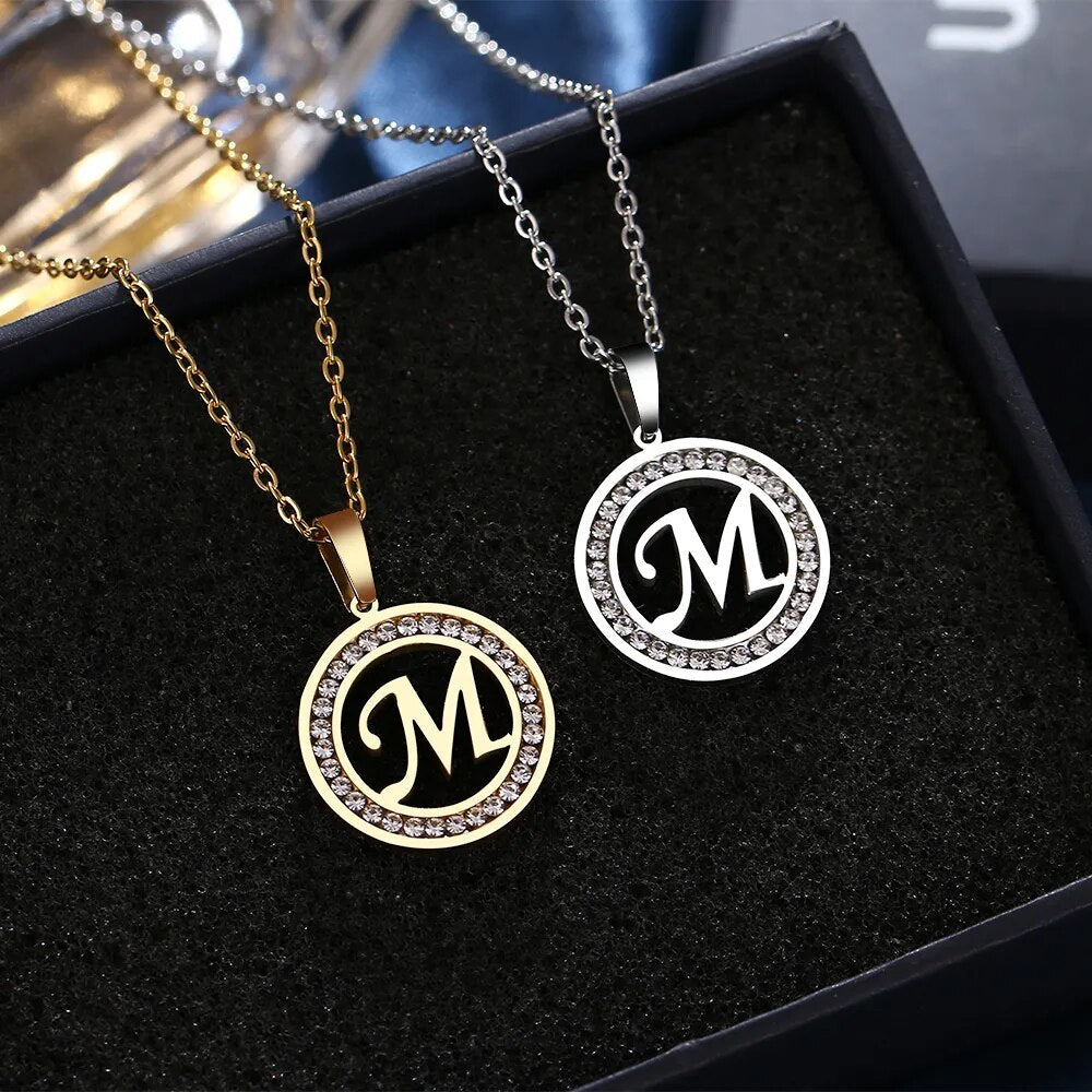 CACANA 316L Stainless Steel 26 letters A-Z Necklace NEW Crystal