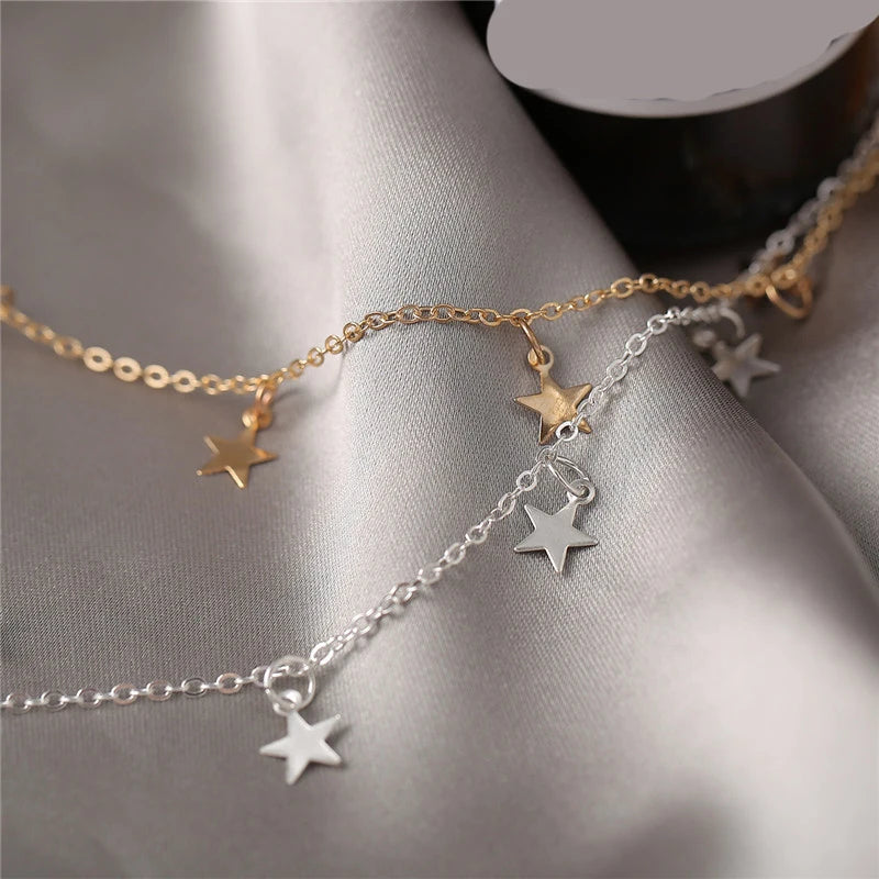 Gold Color Chain Tassel Star Choker Necklace for Women Boho Chocker