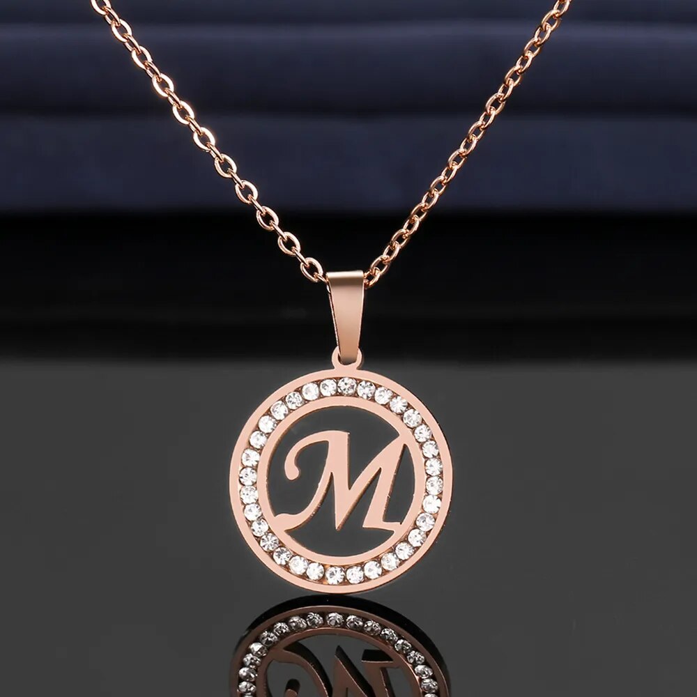 CACANA 316L Stainless Steel 26 letters A-Z Necklace NEW Crystal