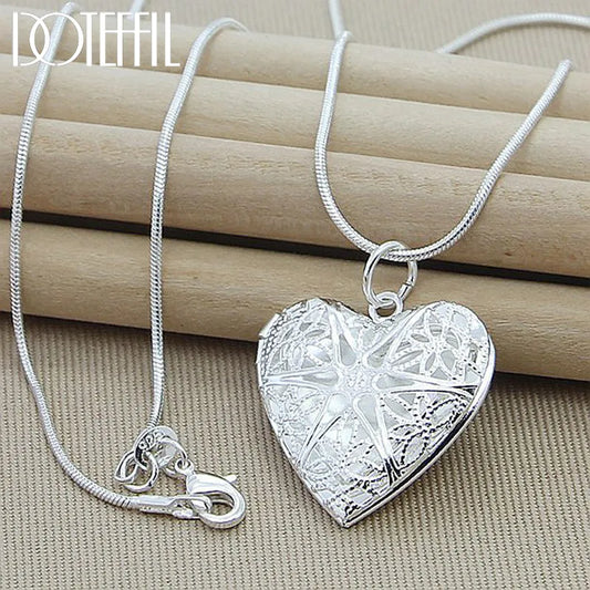DOTEFFIL 925 Sterling Silver Photo Frame Pendant Necklace 18/20/22/24