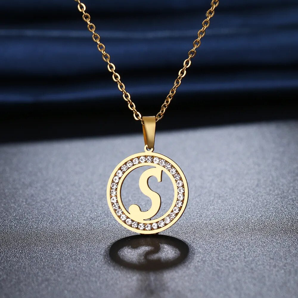 CACANA 316L Stainless Steel 26 letters A-Z Necklace NEW Crystal