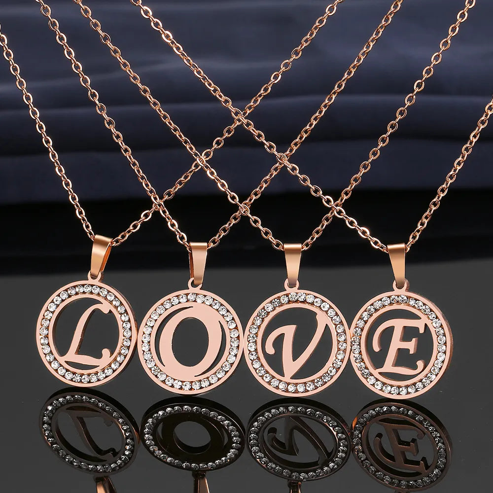 CACANA 316L Stainless Steel 26 letters A-Z Necklace NEW Crystal
