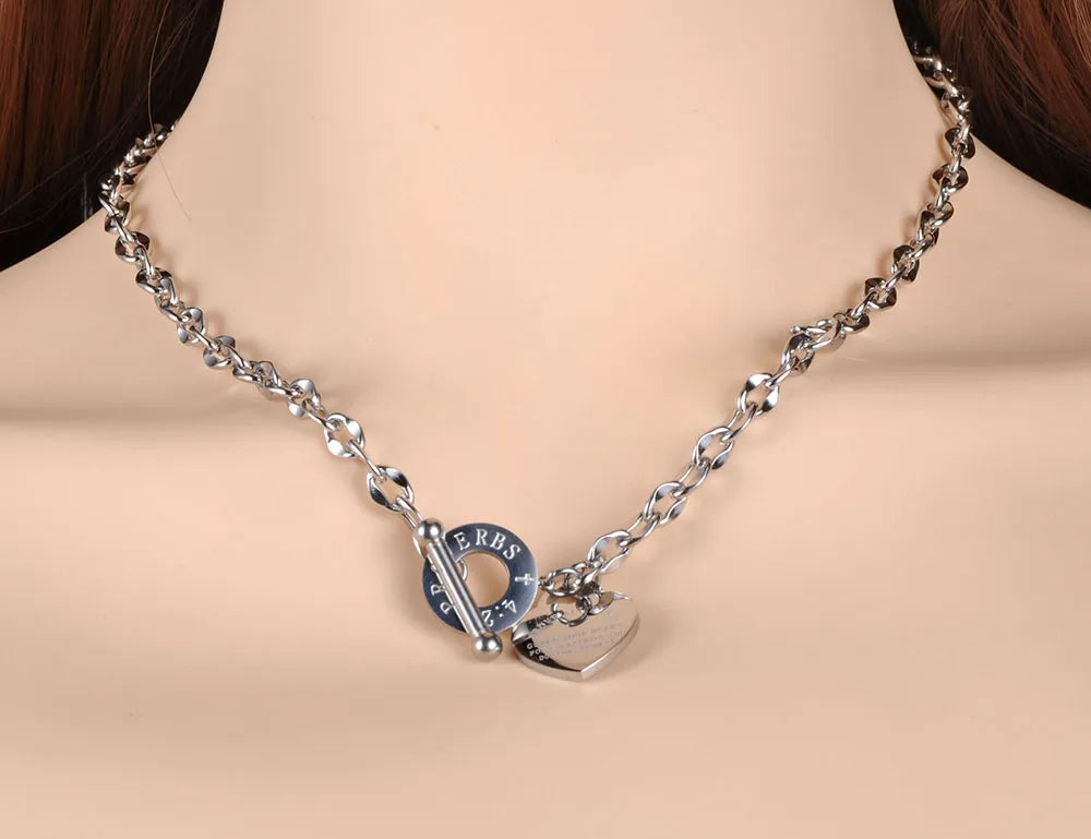 Titanium Stainless Steel Heart Charm Pendant Necklaces Jewelry Classic