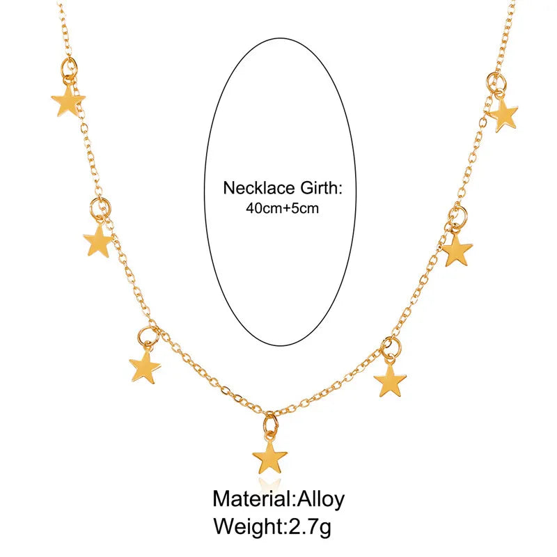 Gold Color Chain Tassel Star Choker Necklace for Women Boho Chocker