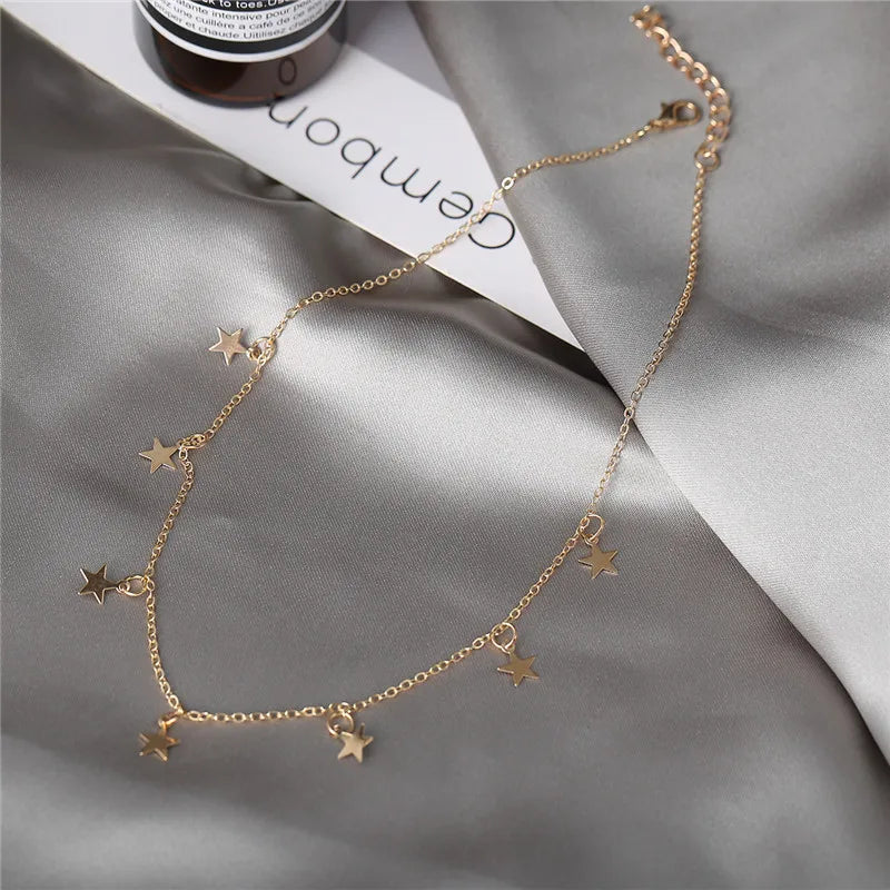 Gold Color Chain Tassel Star Choker Necklace for Women Boho Chocker