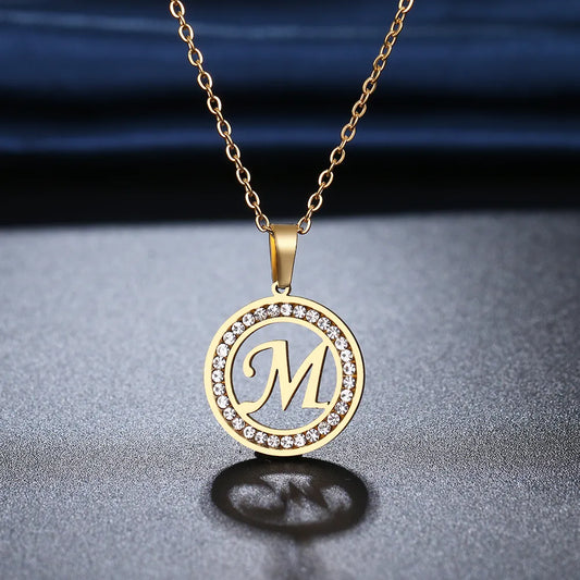 CACANA 316L Stainless Steel 26 letters A-Z Necklace NEW Crystal