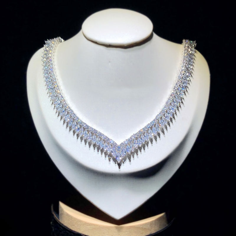 New Luxury 3A Drop Shaped Zircon Shape Necklace Women Pendant Set,