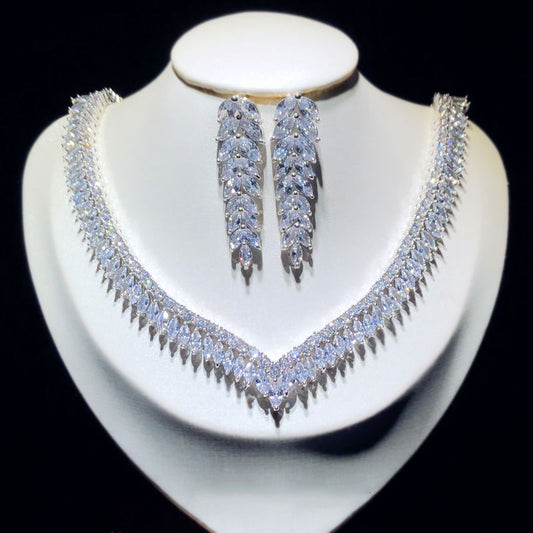 New Luxury 3A Drop Shaped Zircon Shape Necklace Women Pendant Set,