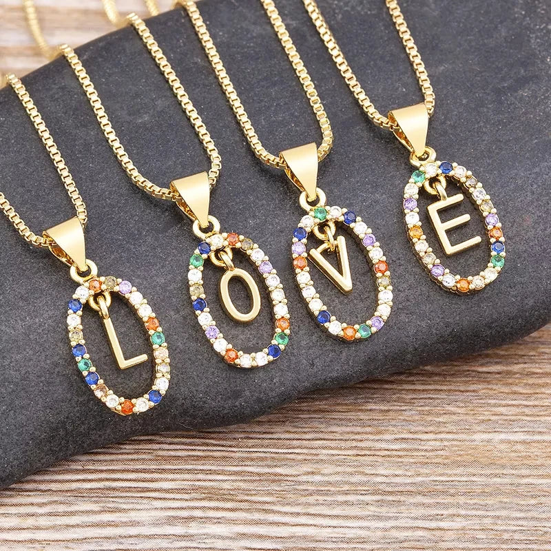 26 English Letters Pendant Necklace Zircon Fashion A - Z Initial M S C