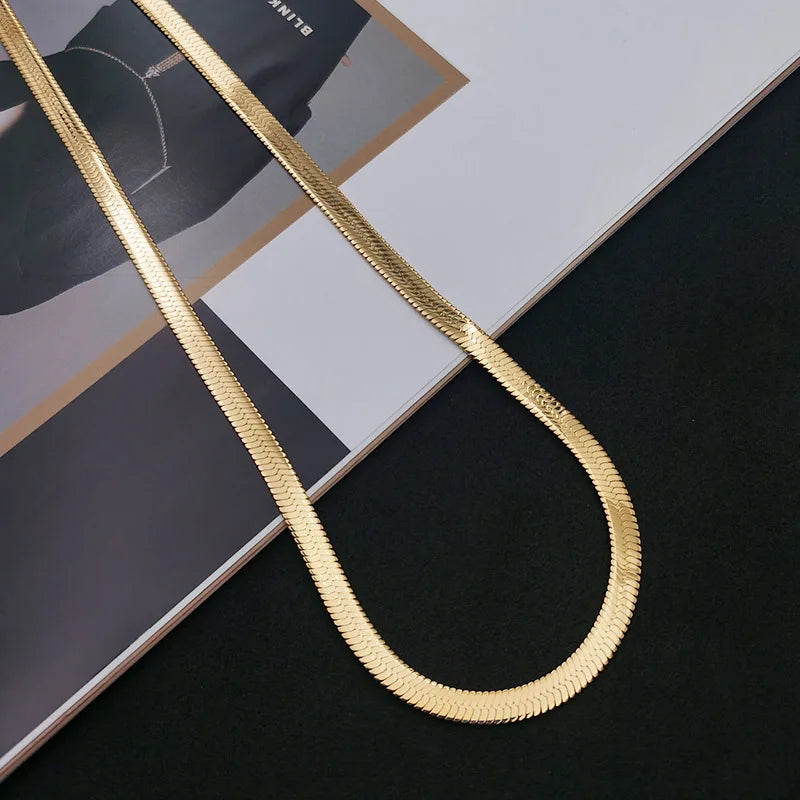 Real gold plating 24K Gold Necklace 4MM/40-45-50-55CM Blade Necklace