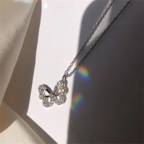 Shiny Layeyed Crystal Rhinestone Micropaved Butterfly Neclace for