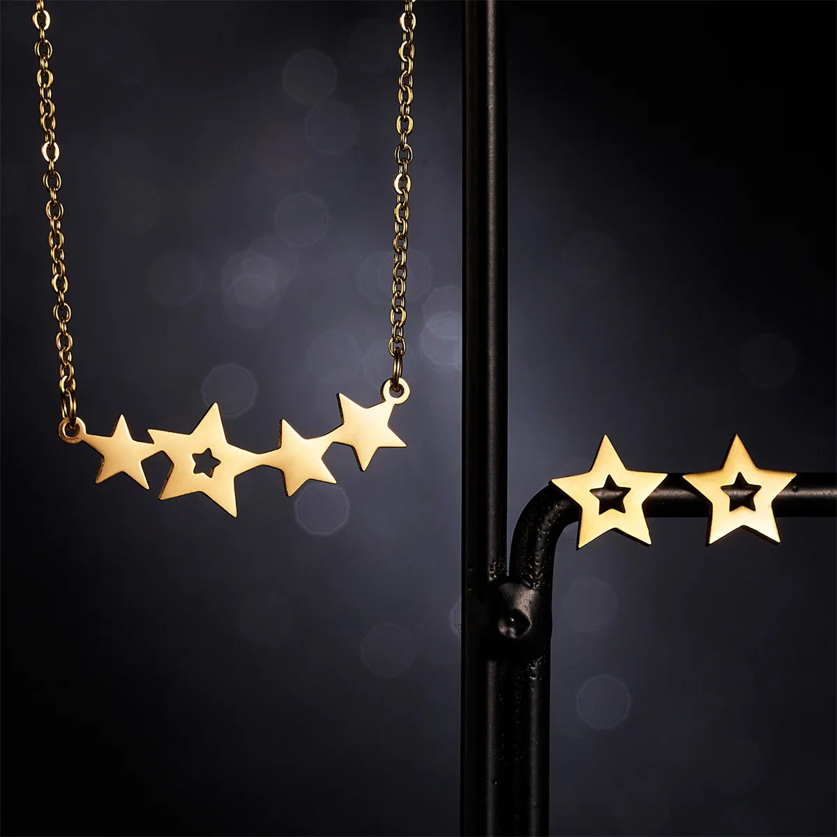 Classic Stainless Steel Cat Pendant Necklace Earrings Set For Women