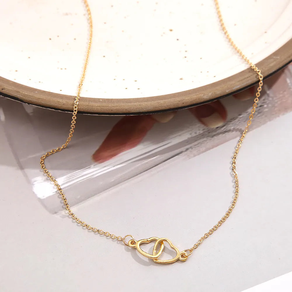 Simple Metal Hollow Double Heart Necklace for Women Creative Connected