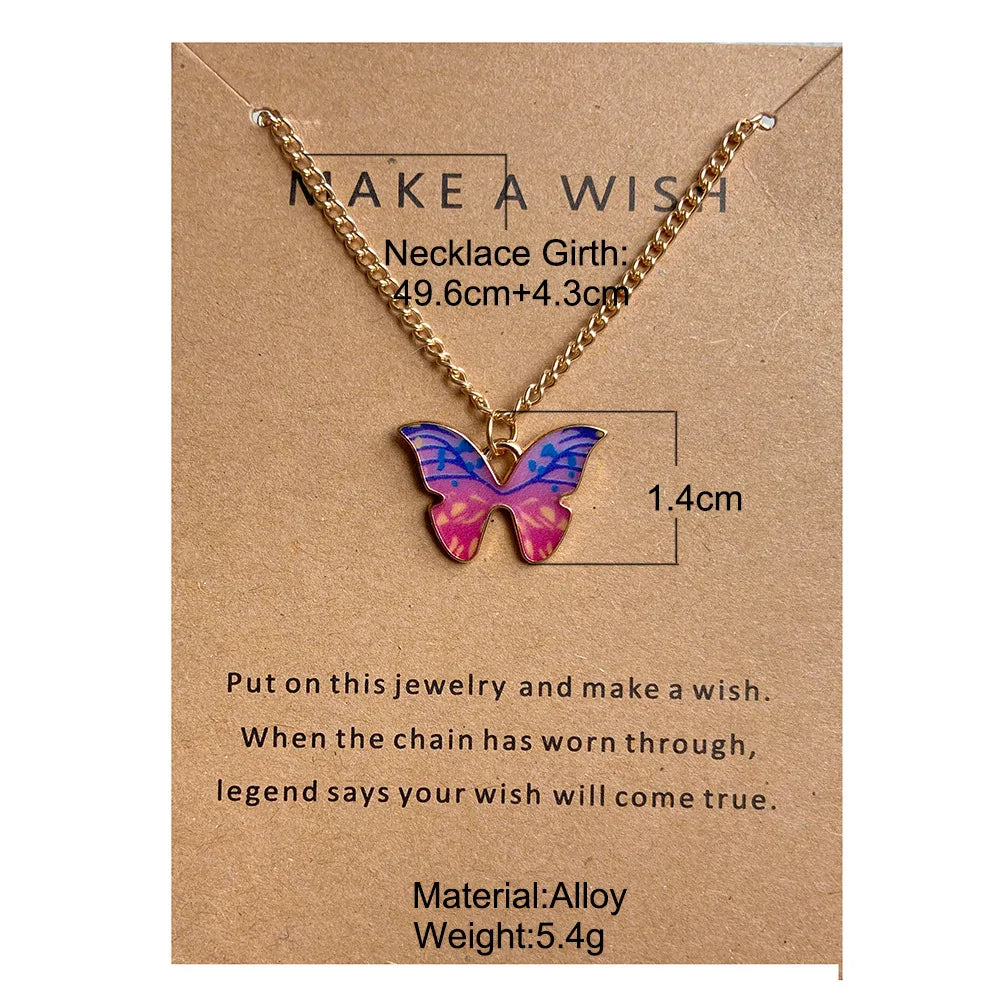 Bohemia Coloful Oil Drip Butterfly Pendant Necklaces with Wish Gift