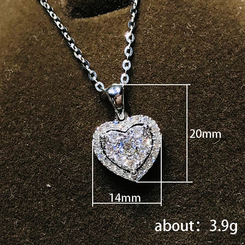 Shine Zircon Heart Shaped Pendant Necklace for Women Silver Color