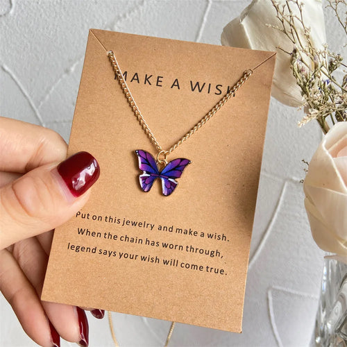 Bohemia Coloful Oil Drip Butterfly Pendant Necklaces with Wish Gift