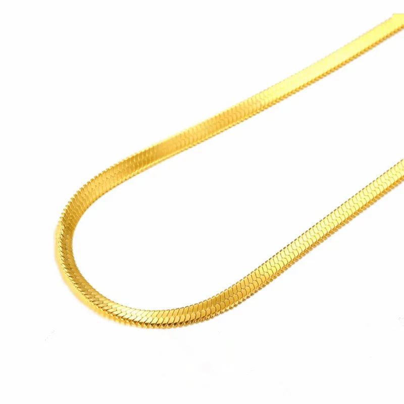 Real gold plating 24K Gold Necklace 4MM/40-45-50-55CM Blade Necklace