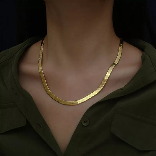 Real gold plating 24K Gold Necklace 4MM/40-45-50-55CM Blade Necklace