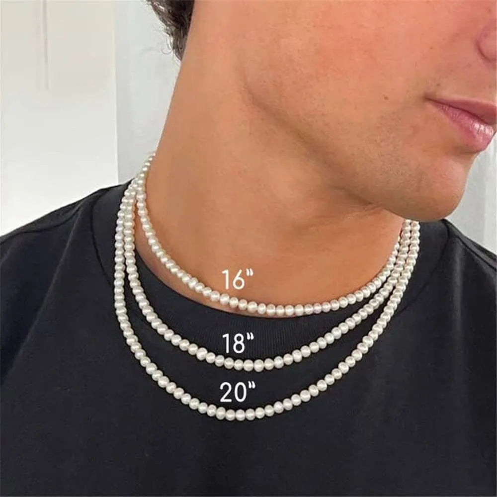 Pearl Necklace Men Simple Handmade Strand Bead Necklace 2022 New