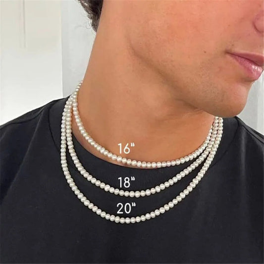 Pearl Necklace Men Simple Handmade Strand Bead Necklace 2022 New