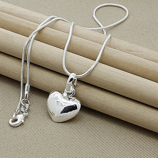 hot sale Silver color Solid Heart Necklace 18-30 Inch Snake Chain For