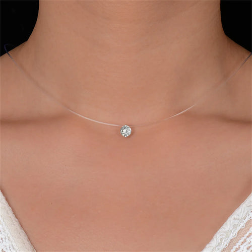 Fashion Shiny Crystal Necklace For Women Female Transparent Fishing