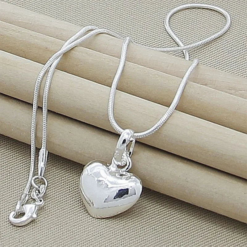 hot sale Silver color Solid Heart Necklace 18-30 Inch Snake Chain For