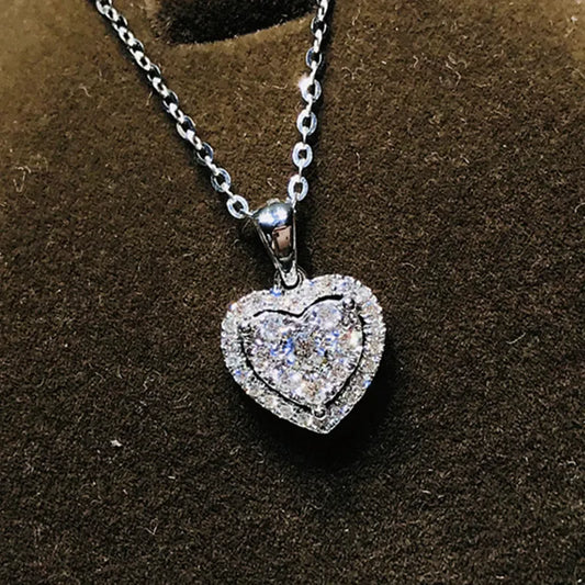 Shine Zircon Heart Shaped Pendant Necklace for Women Silver Color