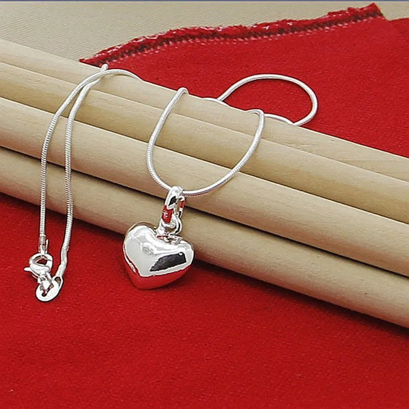 hot sale Silver color Solid Heart Necklace 18-30 Inch Snake Chain For