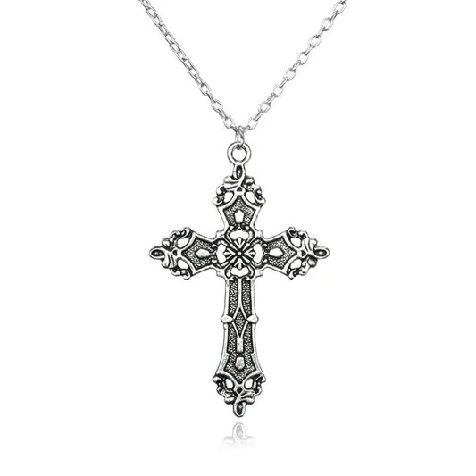 Vintage Cross Necklace for Men Golden Silver Color Goth Accessories