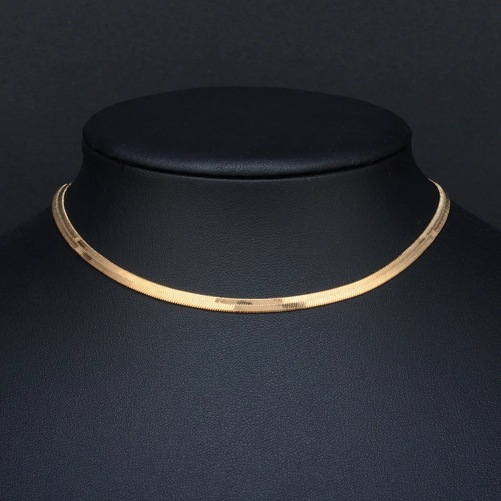 Real gold plating 24K Gold Necklace 4MM/40-45-50-55CM Blade Necklace