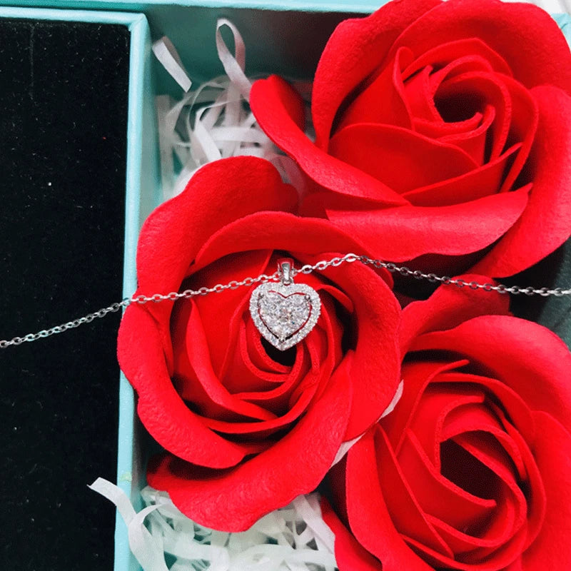 Shine Zircon Heart Shaped Pendant Necklace for Women Silver Color