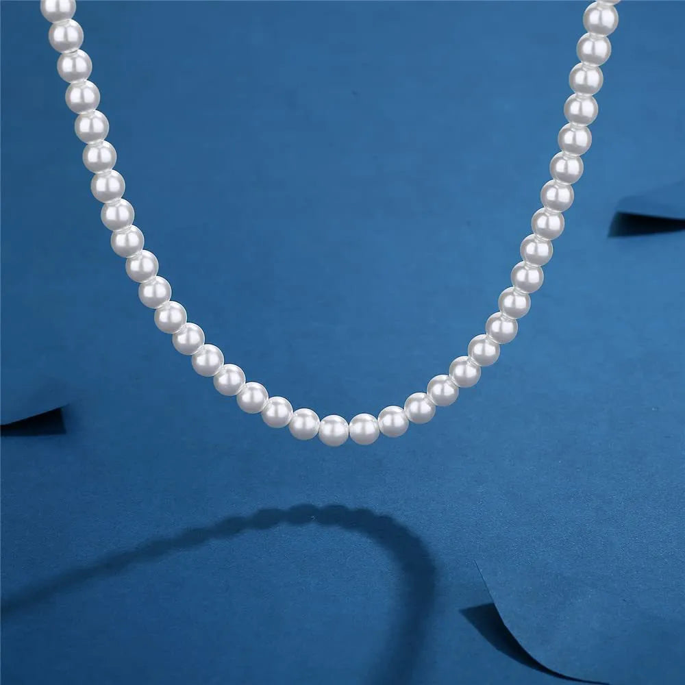 Pearl Necklace Men Simple Handmade Strand Bead Necklace 2022 New