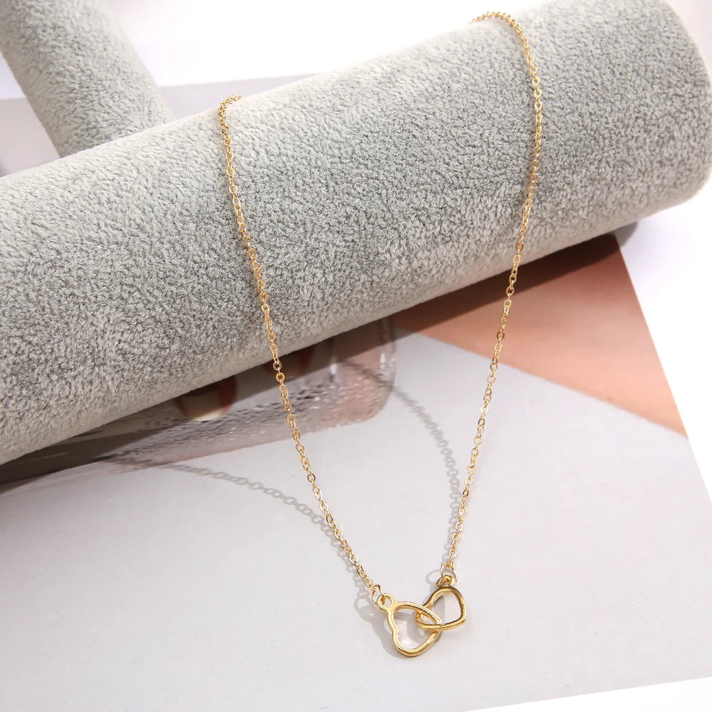 Simple Metal Hollow Double Heart Necklace for Women Creative Connected