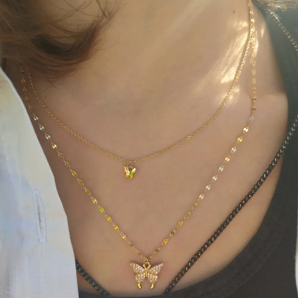 Shiny Layeyed Crystal Rhinestone Micropaved Butterfly Neclace for