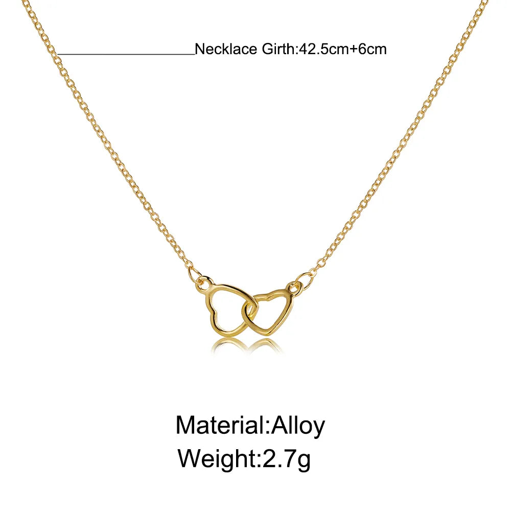 Simple Metal Hollow Double Heart Necklace for Women Creative Connected