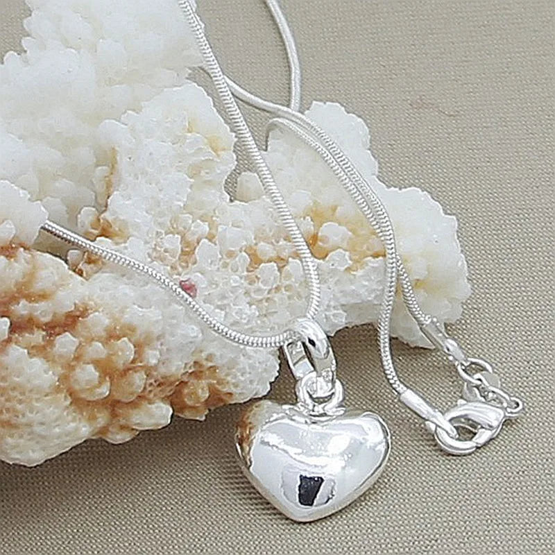 hot sale Silver color Solid Heart Necklace 18-30 Inch Snake Chain For