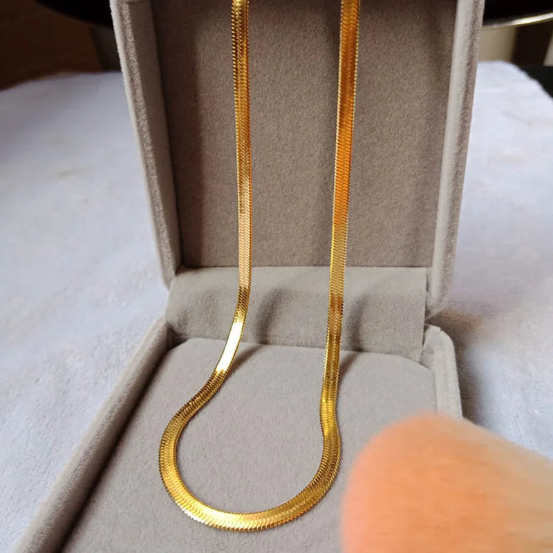Real gold plating 24K Gold Necklace 4MM/40-45-50-55CM Blade Necklace