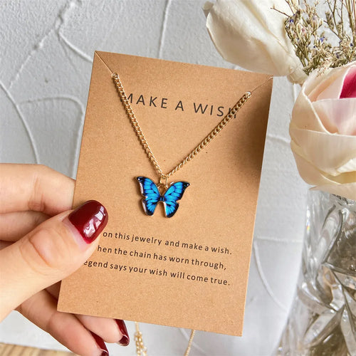 Bohemia Coloful Oil Drip Butterfly Pendant Necklaces with Wish Gift