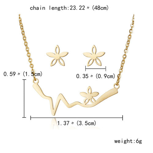 Classic Stainless Steel Cat Pendant Necklace Earrings Set For Women