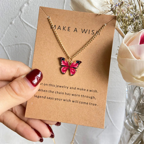 Bohemia Coloful Oil Drip Butterfly Pendant Necklaces with Wish Gift
