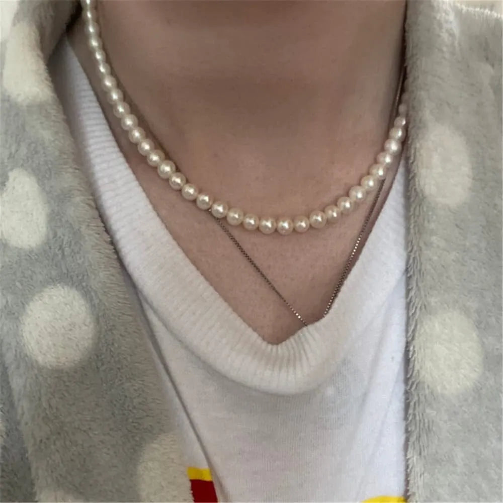 Pearl Necklace Men Simple Handmade Strand Bead Necklace 2022 New