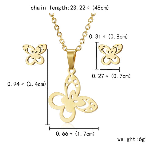 Classic Stainless Steel Cat Pendant Necklace Earrings Set For Women