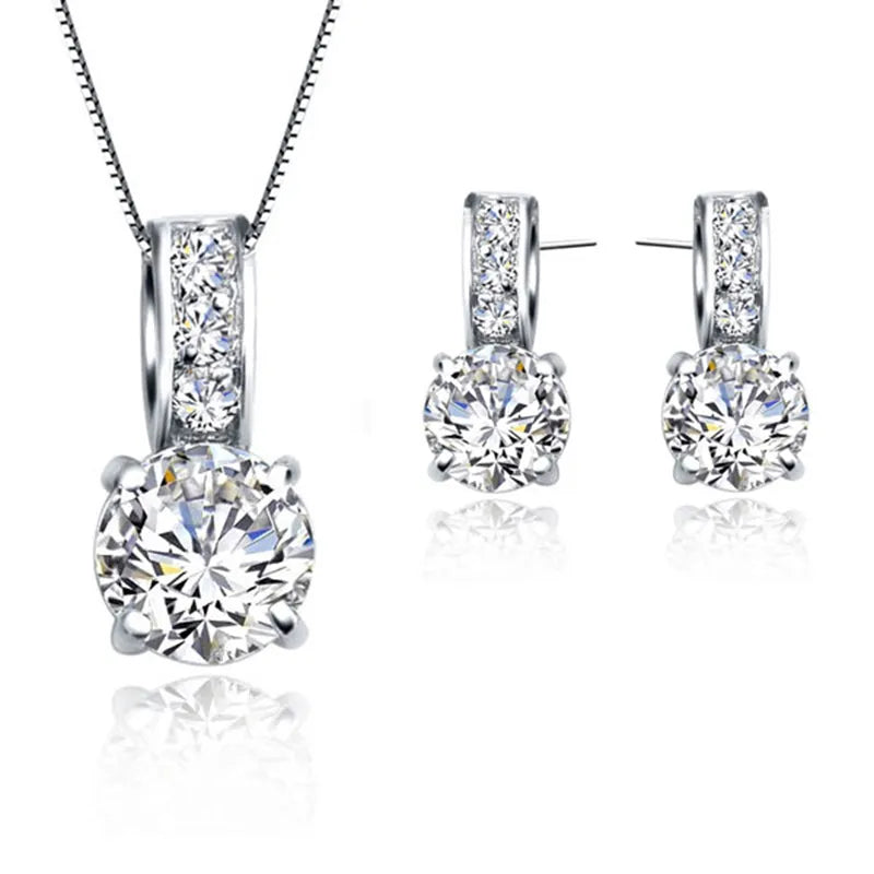 925 Sterling Silver Color Bridal Jewelry Set Classic Cubic Zircon
