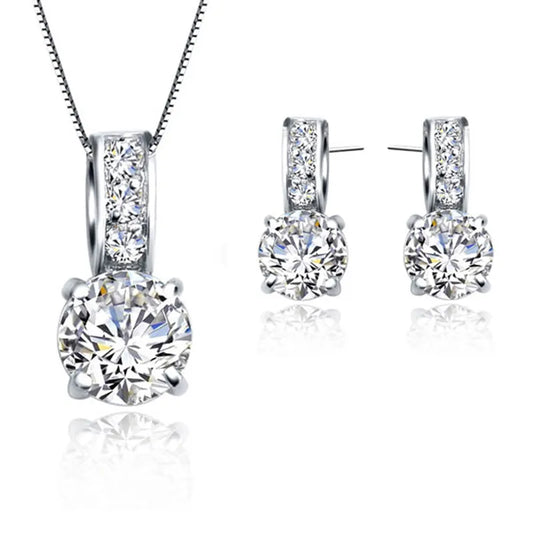 925 Sterling Silver Color Bridal Jewelry Set Classic Cubic Zircon